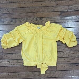 Habitual Bright Yellow Puff-Sleeve Tie Hem Top